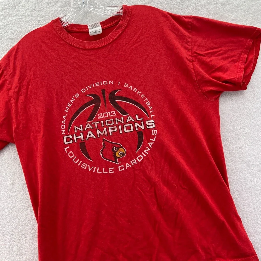 Gildan Louisville Cardinals Shirt Men Large Red Short Sleeve‎ Cotton Basketball